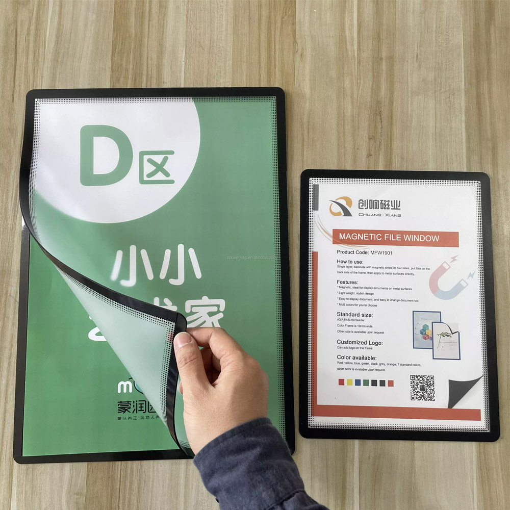 A4 magnetic document holder picture frame sign window with removable adhesive back,black dot designs Poster Notice Display