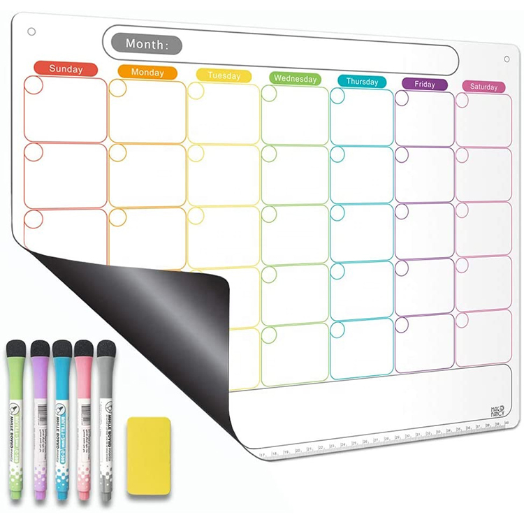 Fridge Magnetic Board Dry Erase Whiteboard Magnetic Weekly Monthly Calendar Planner Board