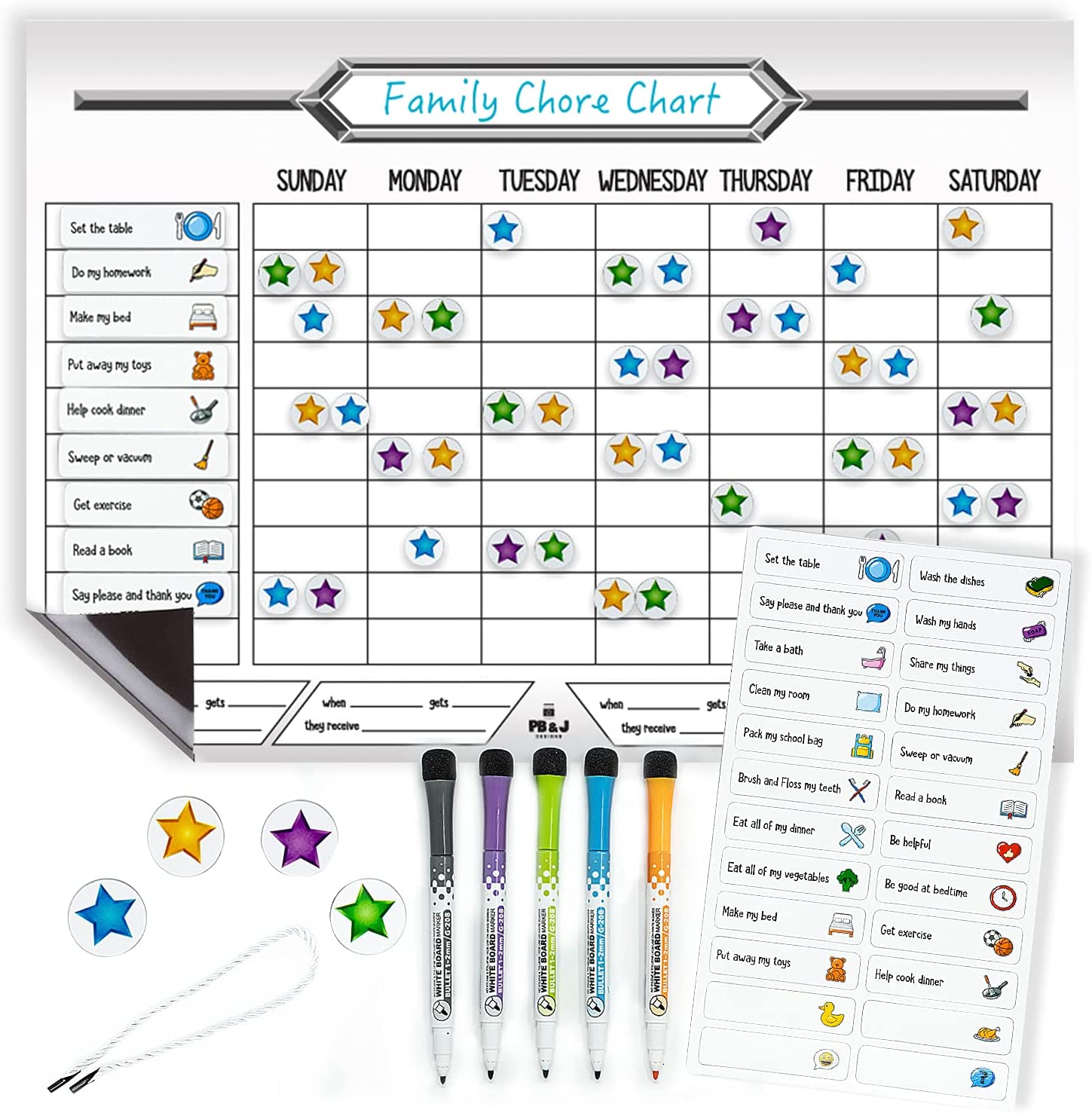 Custom Design Kids Magnetic Reward Chart Self Adhesive Magnetic Weekly Planner Whiteboard