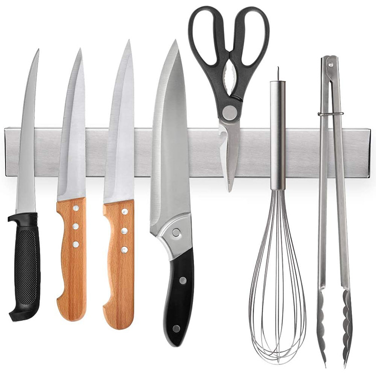 Powerful Strong 16 Inch 304 Stainless Steel Hanging Wood Kitchen Magnetic Knife Strip Holder For Wall