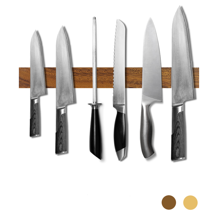 Super Strong Wall Mounted Wood Bar Magnetic Kitchen Knife Holder Bamboo Magnetic Knife Strip