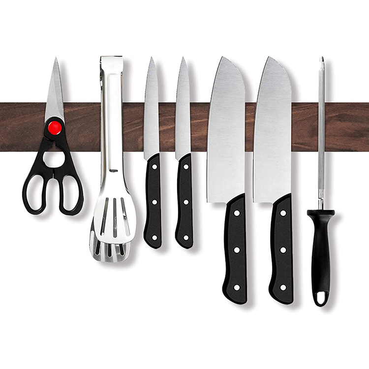 Strong Powerful Magnetic Wooden Wall Mount Knife Holder Stainless Steel Magnetic Knife Strip Holder For Fridge Refrigerator