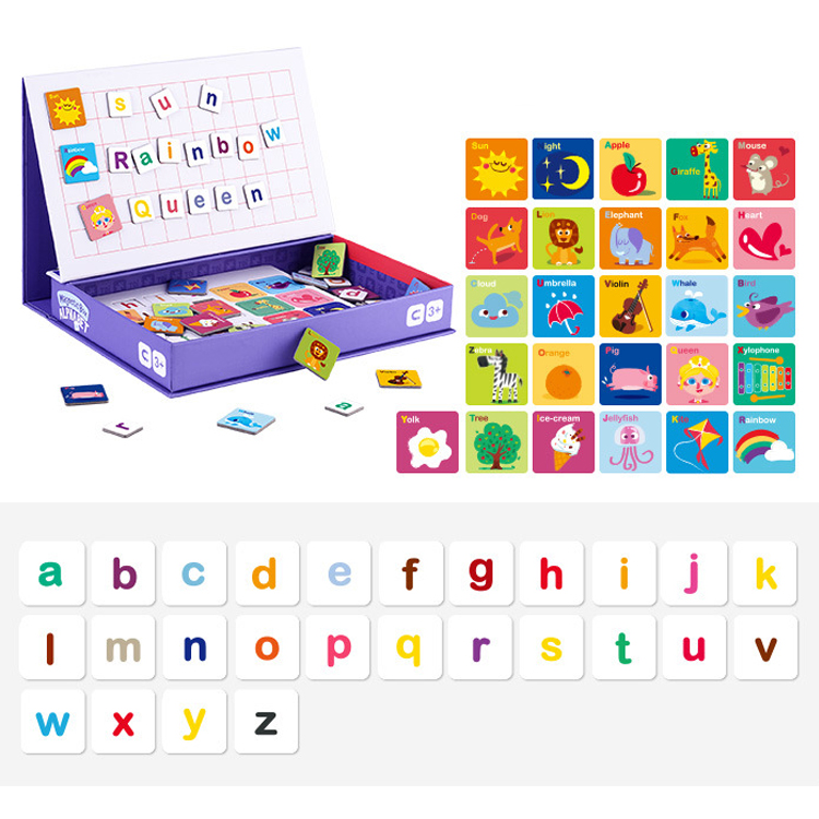 English Alphabet Kids Toys Educational Baby Children Spelling Words Writing Learning Toys Wooden Magnetic Puzzle Book